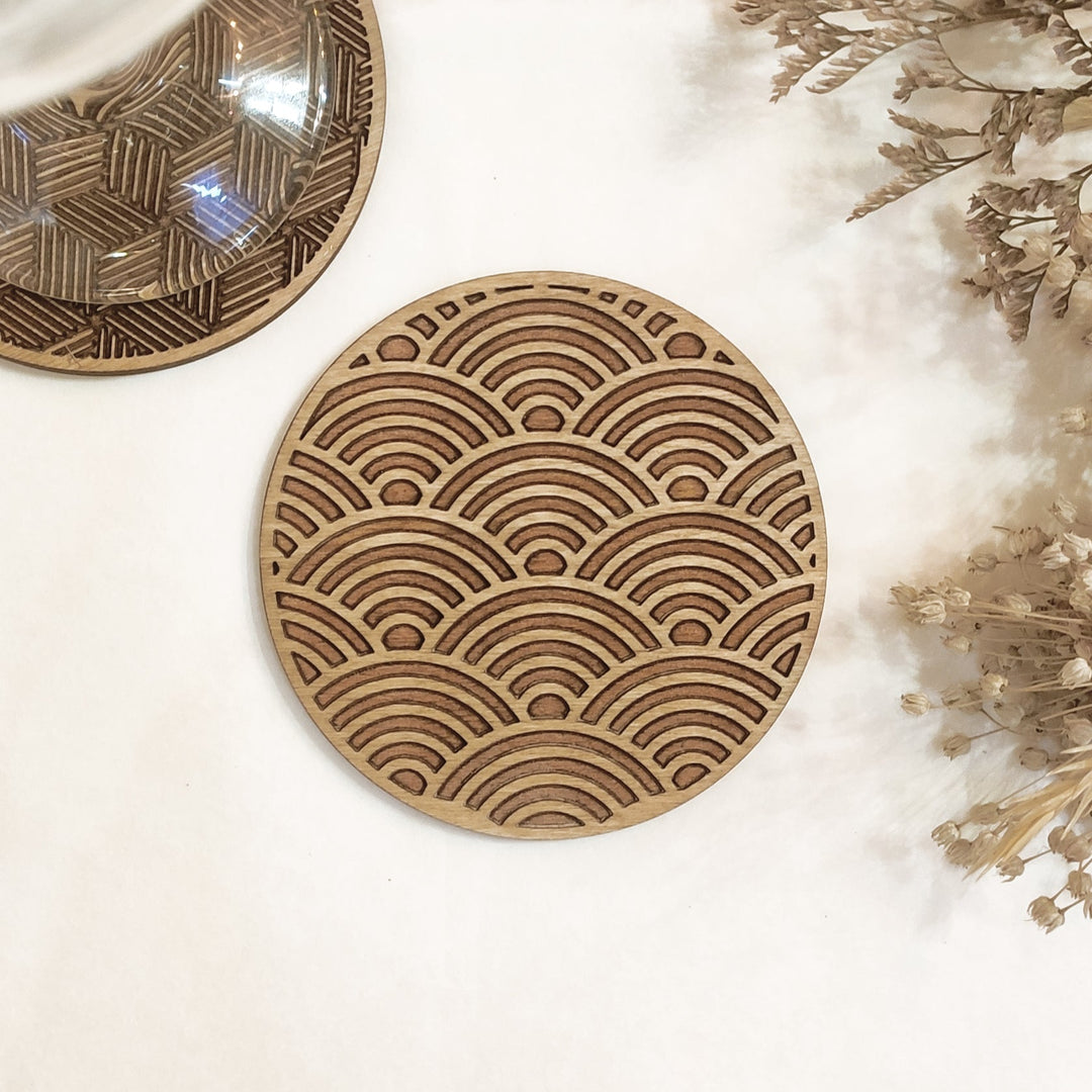 Set of 4 Geometric Wooden Coasters - Handmade Gift - Housewarming - Wood Kitchenware-3