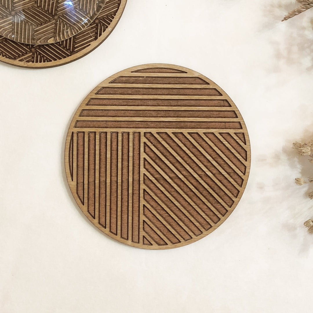 Set of 4 Geometric Wooden Coasters - Handmade Gift - Housewarming - Wood Kitchenware-5