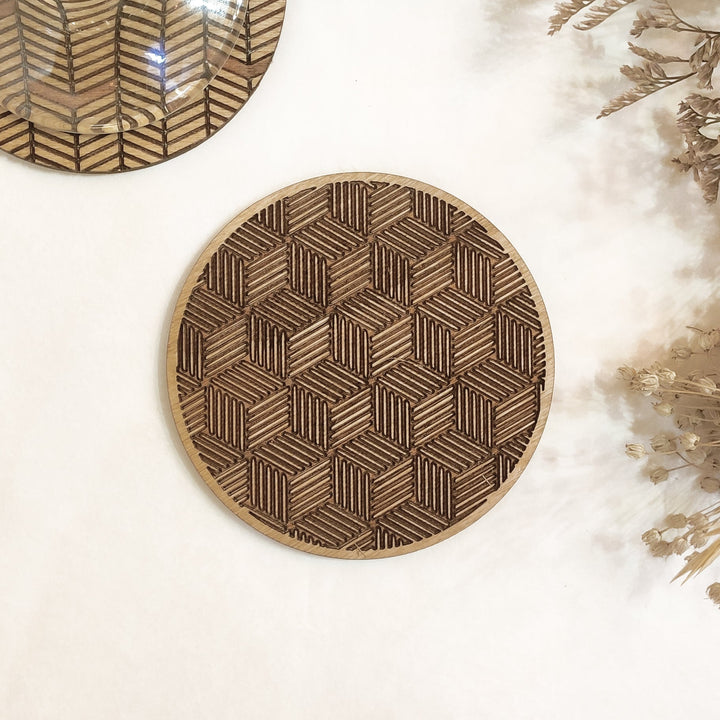 Set of 4 Geometric Wooden Coasters - Handmade Gift - Housewarming - Wood Kitchenware-6