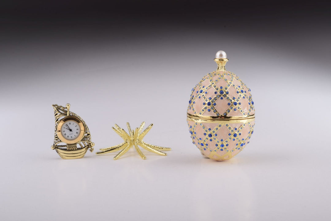 Pink Faberge Egg with Clock Inside-6