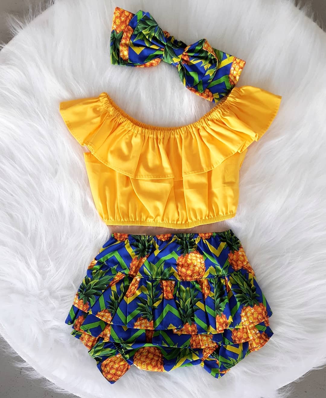 PUDCOCO Adorably Sweet Toddler & Baby Girl Ruffled Short-Sets with Matching Headband