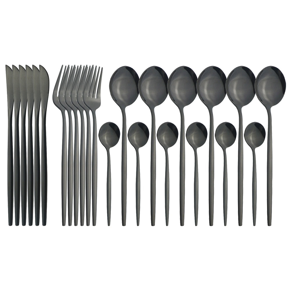 24PC/Set Stainless Steel Retro Design Dinnerware Sets