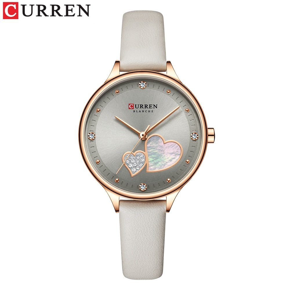 CURREN Women's Charming Leather & Rhinestone Quartz Wristwatch