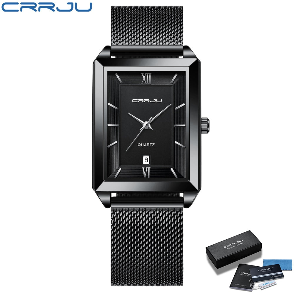 CRRJU Men's Luxury Stainless Steel Waterproof Quartz Wristwatch