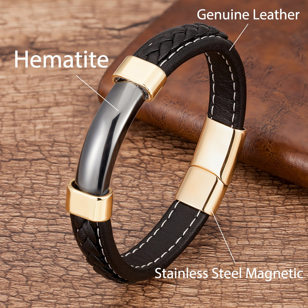 Men's Genuine Leather Natural Stone Braided Bangle Bracelets