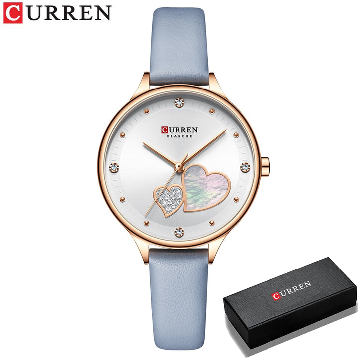 CURREN Women's Charming Leather & Rhinestone Quartz Wristwatch