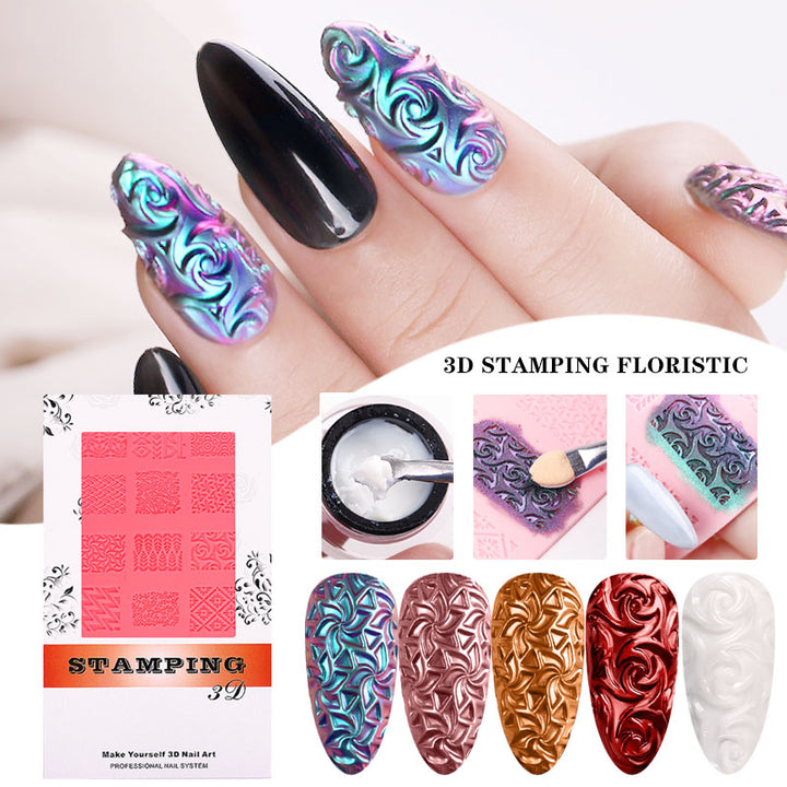 3D Mirror Effect Silicone Sculpture Nail Glitters with Templates