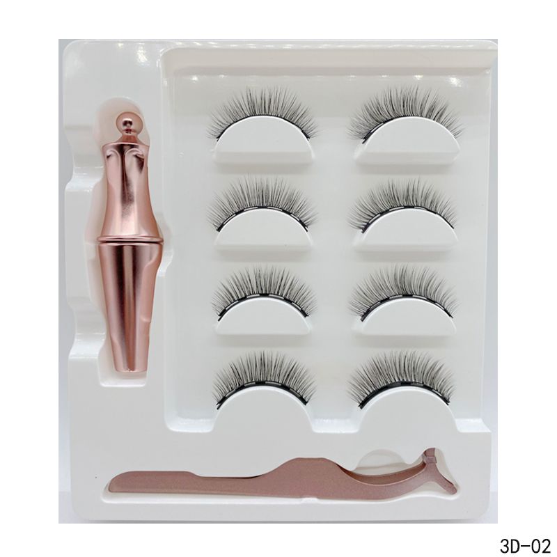 4 Pair Magnetic Faux Eyelashes Set with Waterproof Liquid Adhesive