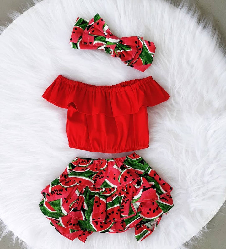 PUDCOCO Adorably Sweet Toddler & Baby Girl Ruffled Short-Sets with Matching Headband