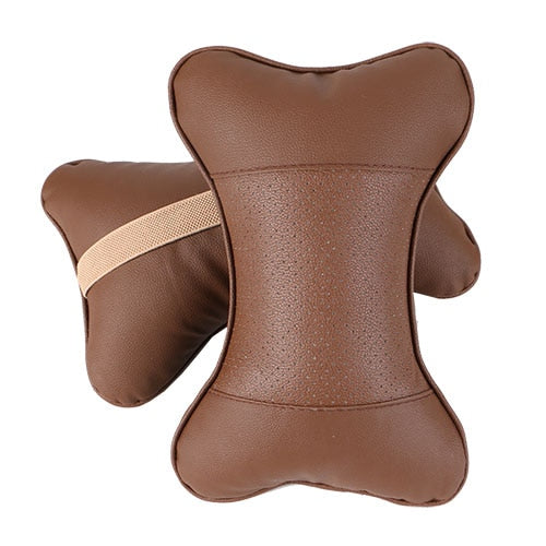 2PC Faux Leather Auto Neck Pillow Set