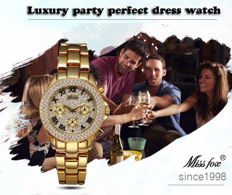 MISSFOX Ladies Waterproof Luxury Rhinestone Quartz Wristwatch