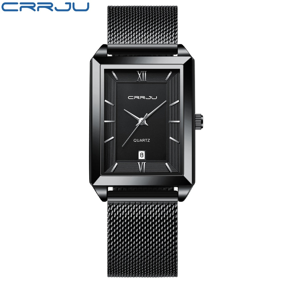 CRRJU Men's Luxury Stainless Steel Waterproof Quartz Wristwatch