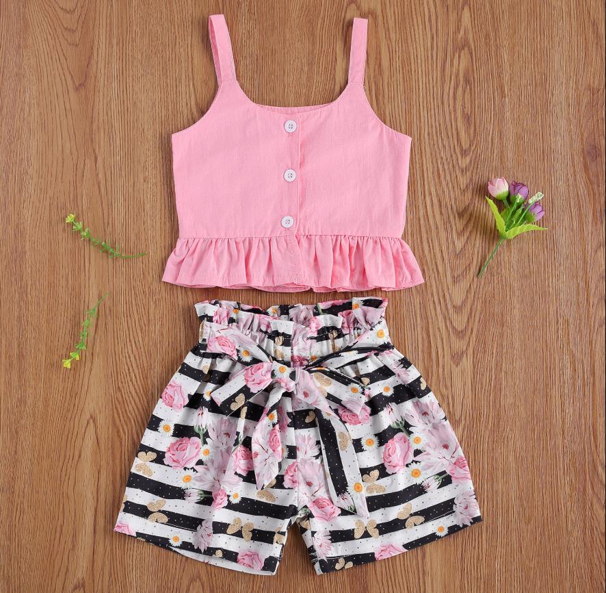 PUDCOCO Adorably Sweet Toddler & Baby Girl Ruffled Short-Sets with Matching Headband