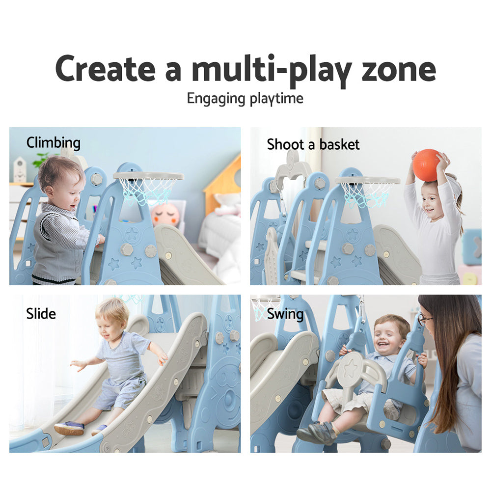 Keezi Kids Slide 170cm Extra Long Swing Basketball Hoop Toddlers PlaySet Blue-4