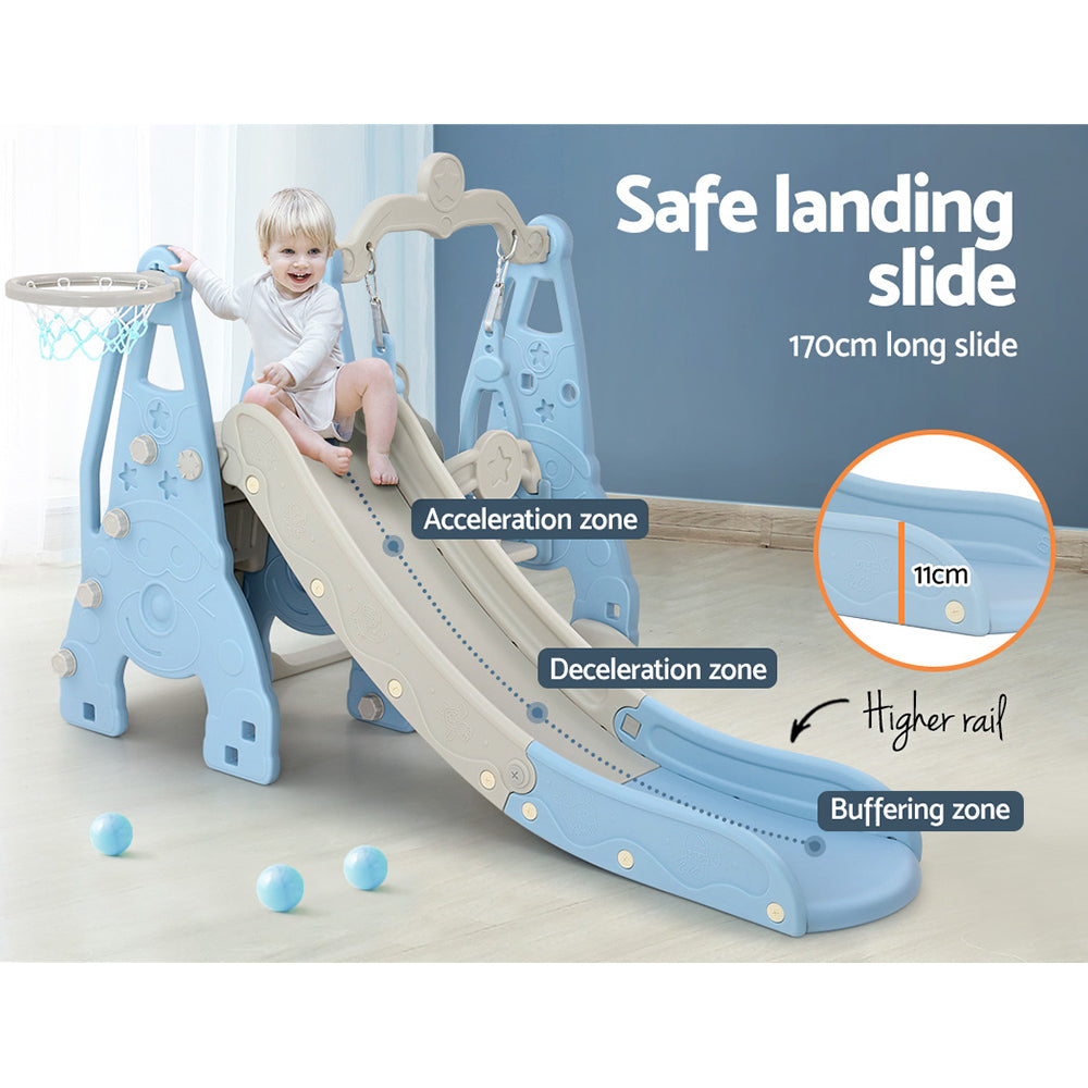 Keezi Kids Slide 170cm Extra Long Swing Basketball Hoop Toddlers PlaySet Blue-6