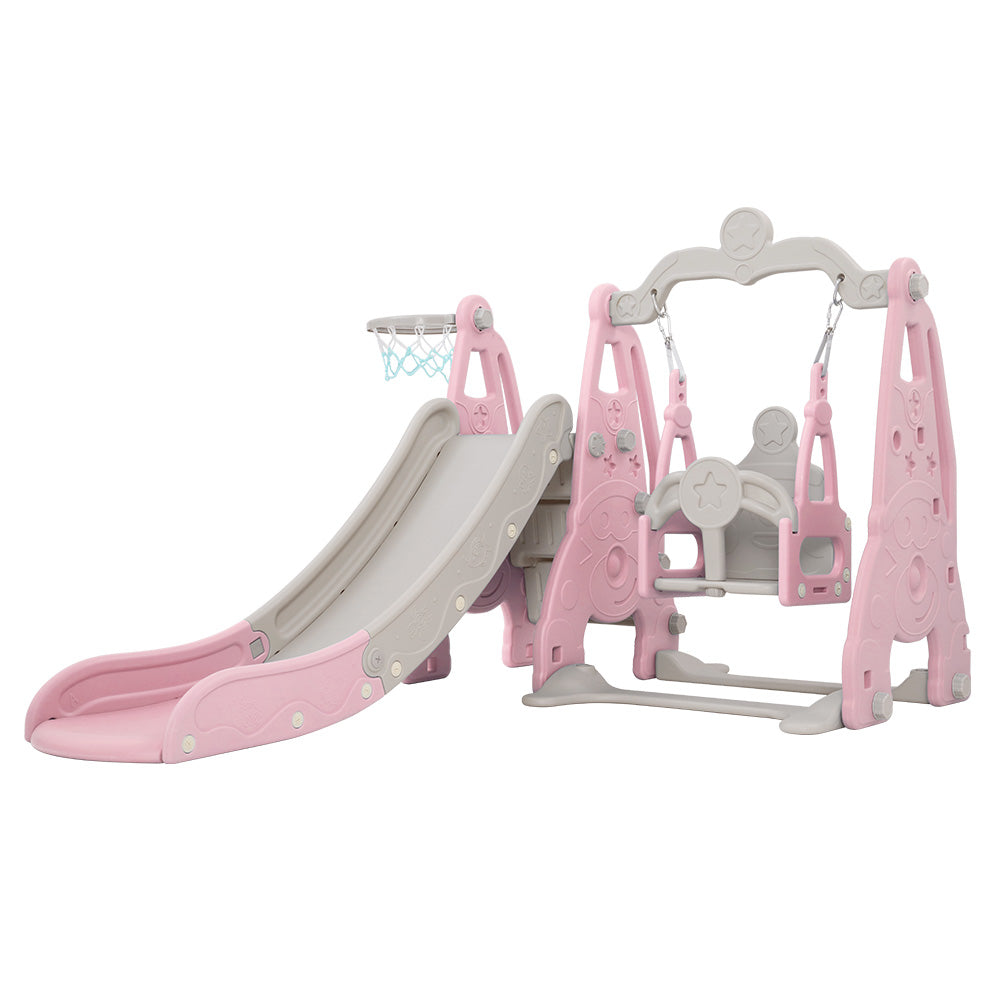 Keezi Kids Slide 170cm Extra Long Swing Basketball Hoop Toddlers PlaySet Pink-0