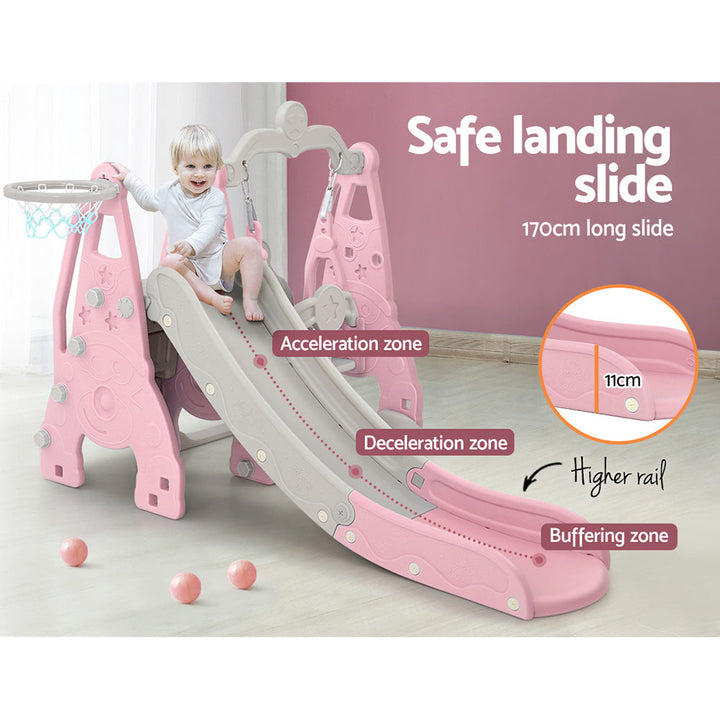 Keezi Kids Slide 170cm Extra Long Swing Basketball Hoop Toddlers PlaySet Pink-6