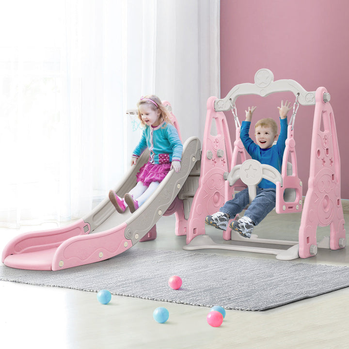 Keezi Kids Slide 170cm Extra Long Swing Basketball Hoop Toddlers PlaySet Pink-7