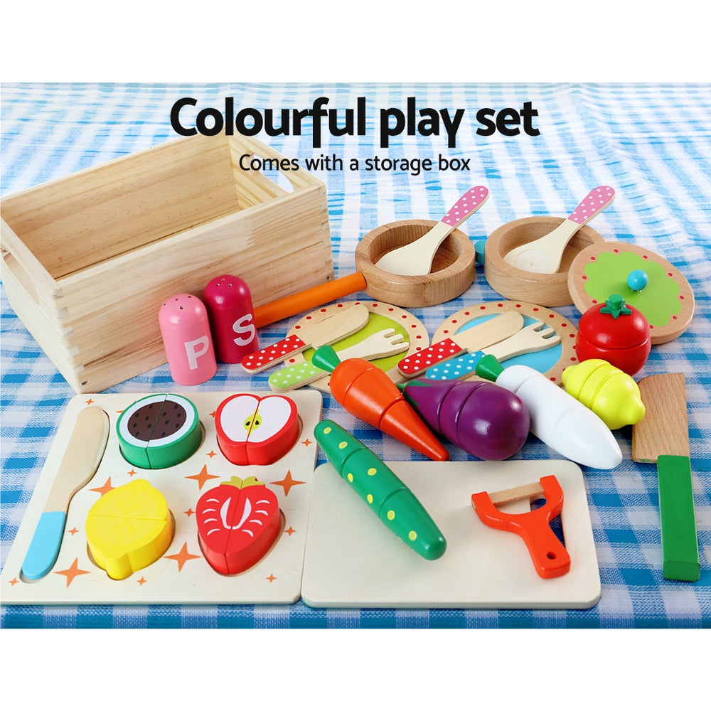 Keezi Kids Pretend Play Food Kitchen Wooden Toys Childrens Cooking Utensils Food-3