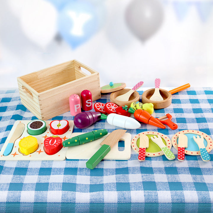 Keezi Kids Pretend Play Food Kitchen Wooden Toys Childrens Cooking Utensils Food-7