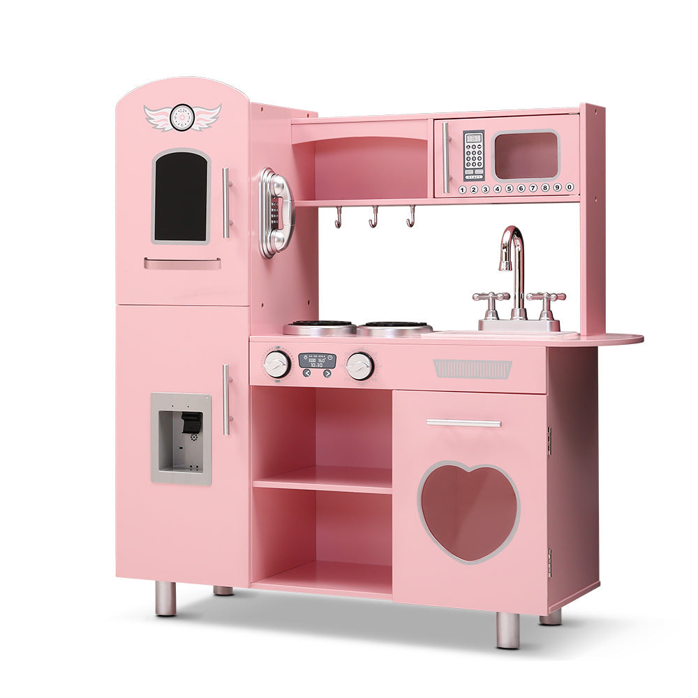 Keezi Kids Kitchen Set Pretend Play Food Sets Childrens Utensils Wooden Toy Pink-0