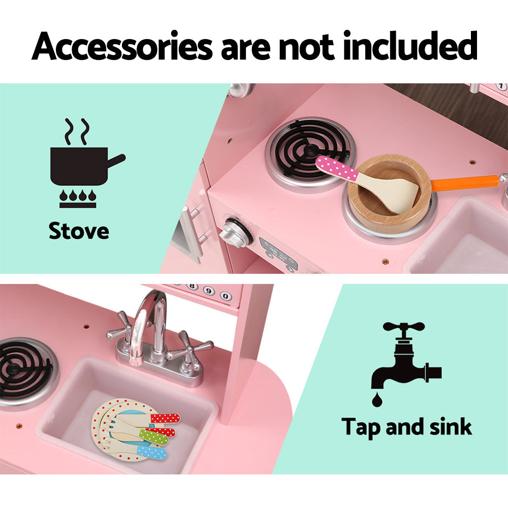 Keezi Kids Kitchen Set Pretend Play Food Sets Childrens Utensils Wooden Toy Pink-4