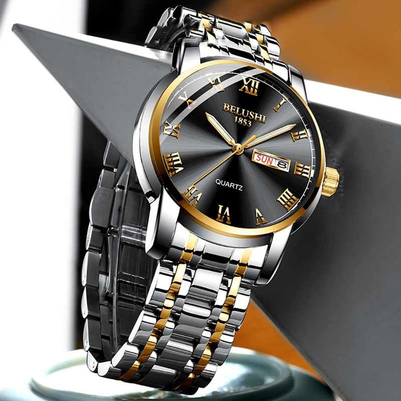BELUSHI Men's Stainless Steel Waterproof Luminous Quartz Wrist Watch