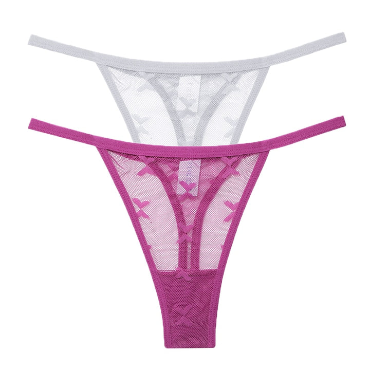 2PC Set - Women's Seamless Mesh Transparent Thong Panties