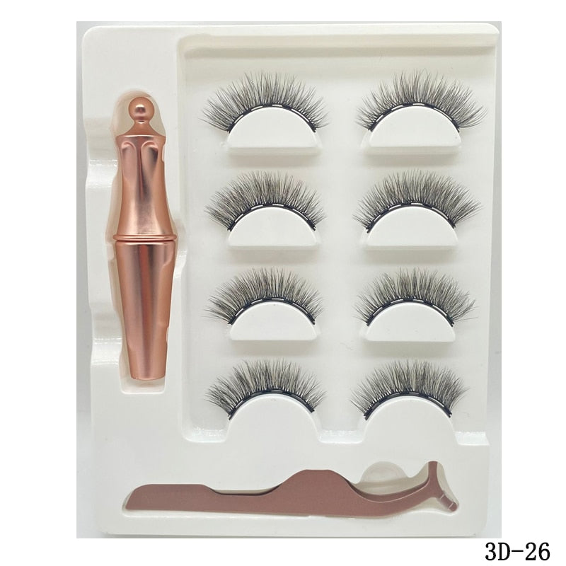 4 Pair Magnetic Faux Eyelashes Set with Waterproof Liquid Adhesive