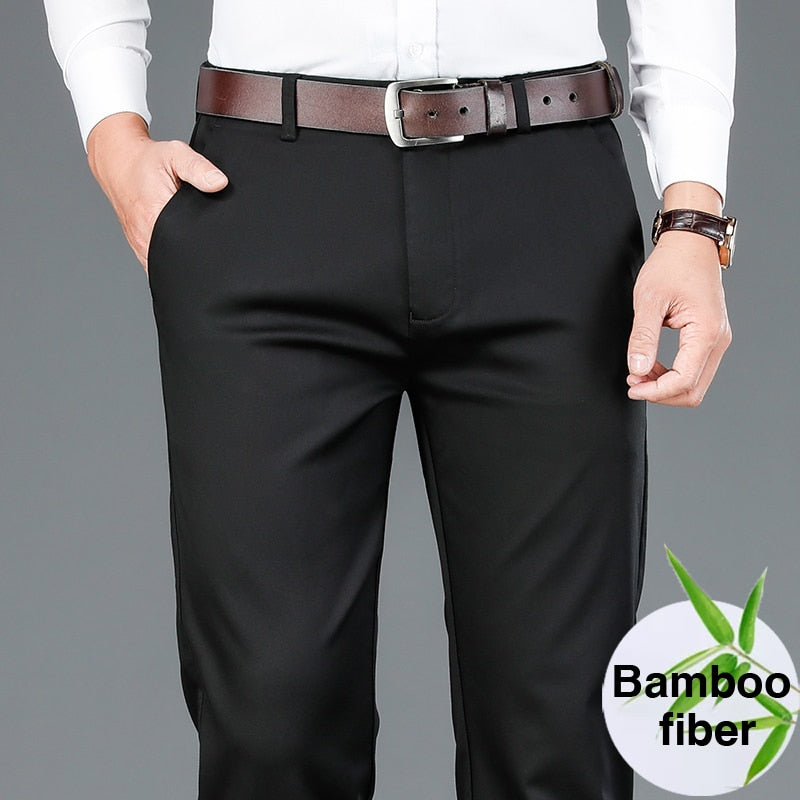 Men's Bamboo Fiber Classic Style Khaki Business Trousers