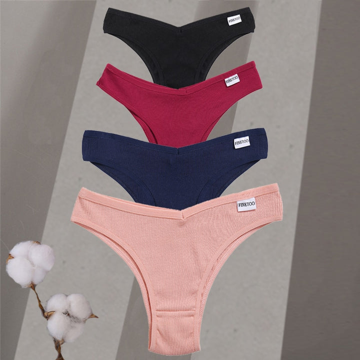 4pc Sets - Women's Cotton Brazilian Low-Rise Solid Color Underwear