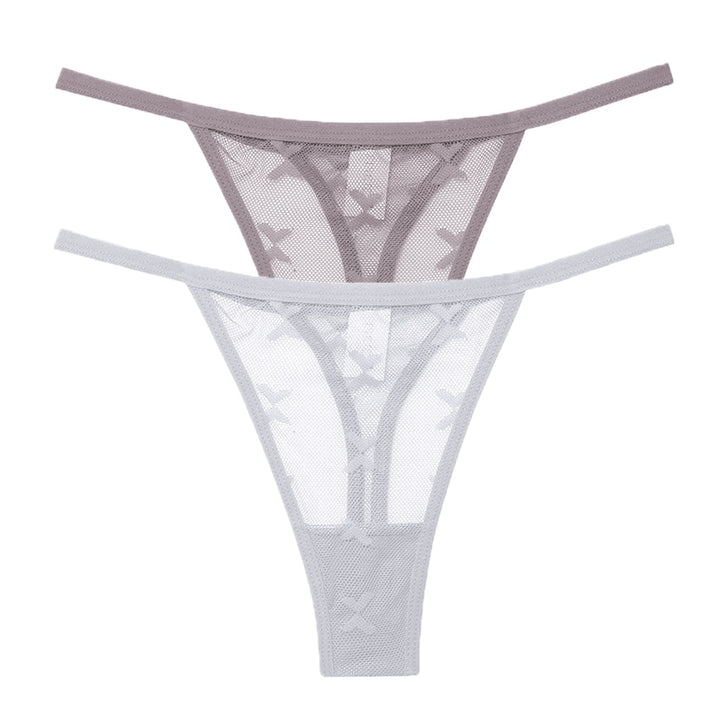 2PC Set - Women's Seamless Mesh Transparent Thong Panties