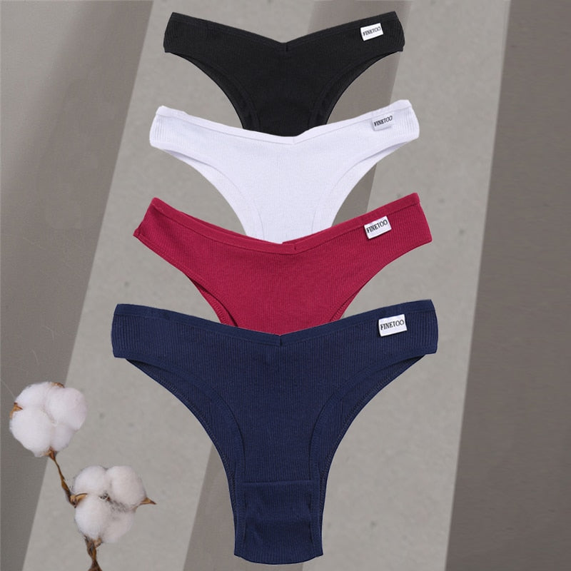 4pc Sets - Women's Cotton Brazilian Low-Rise Solid Color Underwear