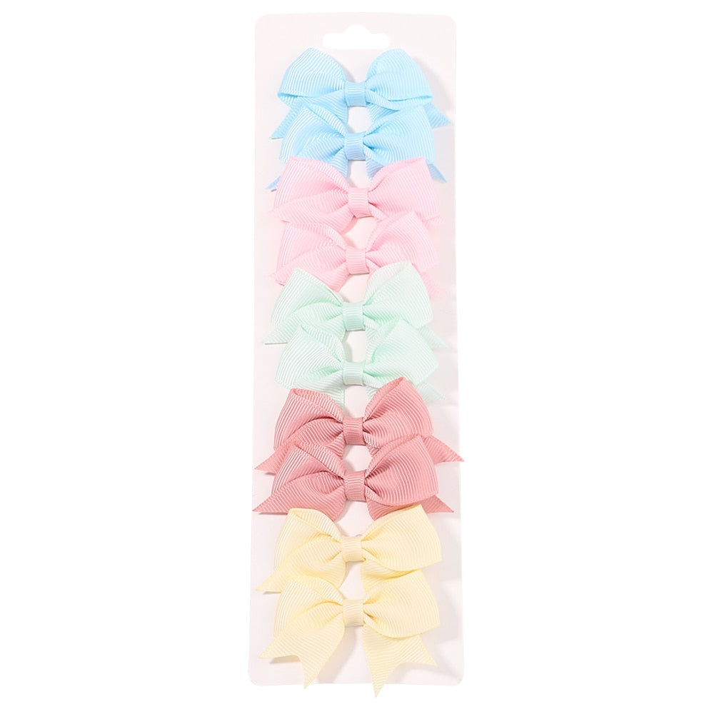 BABY BOWS Solid Color Bowknot Ribbon Hair Clips - Assorted 10pc Sets