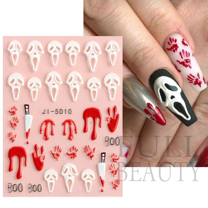 5D Carved, Embossed Halloween Nails Decals