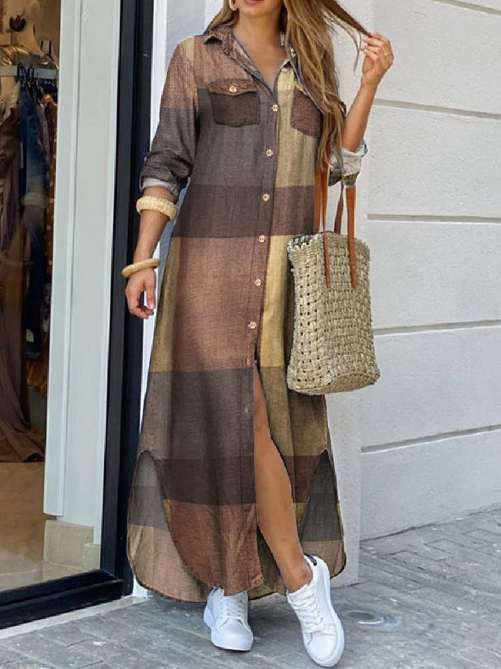 Autumn Elegant Women Maxi Shirt Dresses 2022 ZANZEA Vintage Ladies Long Sleeve Vestidos Casual Plaid Robe Longue