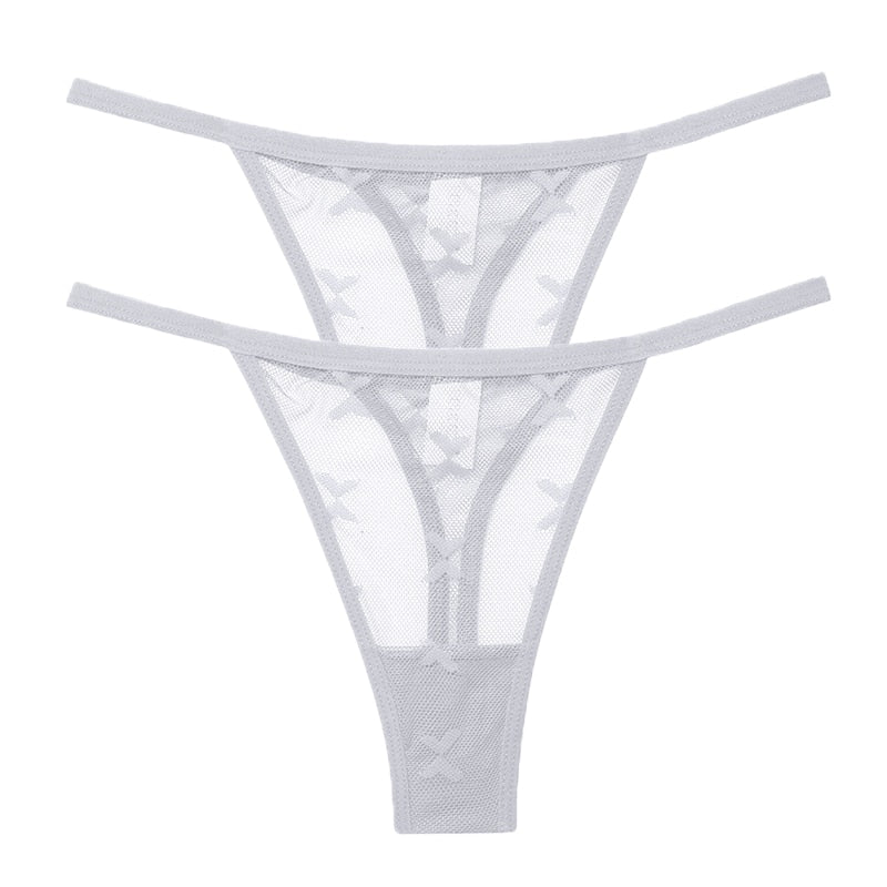 2PC Set - Women's Seamless Mesh Transparent Thong Panties