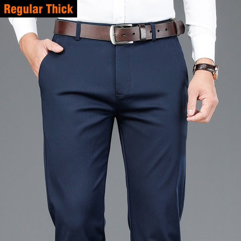 Men's Bamboo Fiber Classic Style Khaki Business Trousers