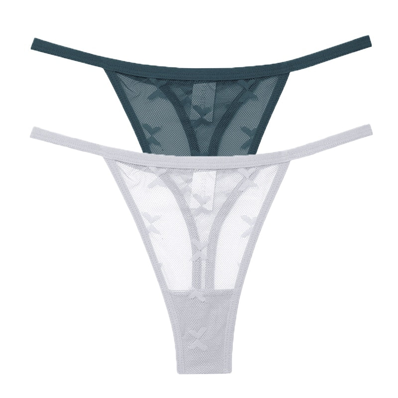 2PC Set - Women's Seamless Mesh Transparent Thong Panties