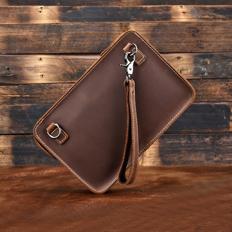 MAHEU Genuine Leather Clutch Bag with Shoulder Strap