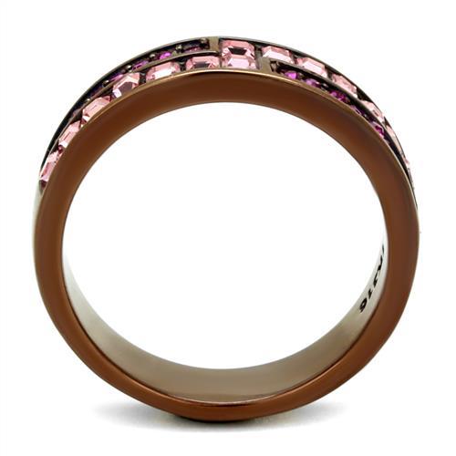 TK2837 - IP Coffee light Stainless Steel Ring with Top Grade Crystal  in Multi Color-2