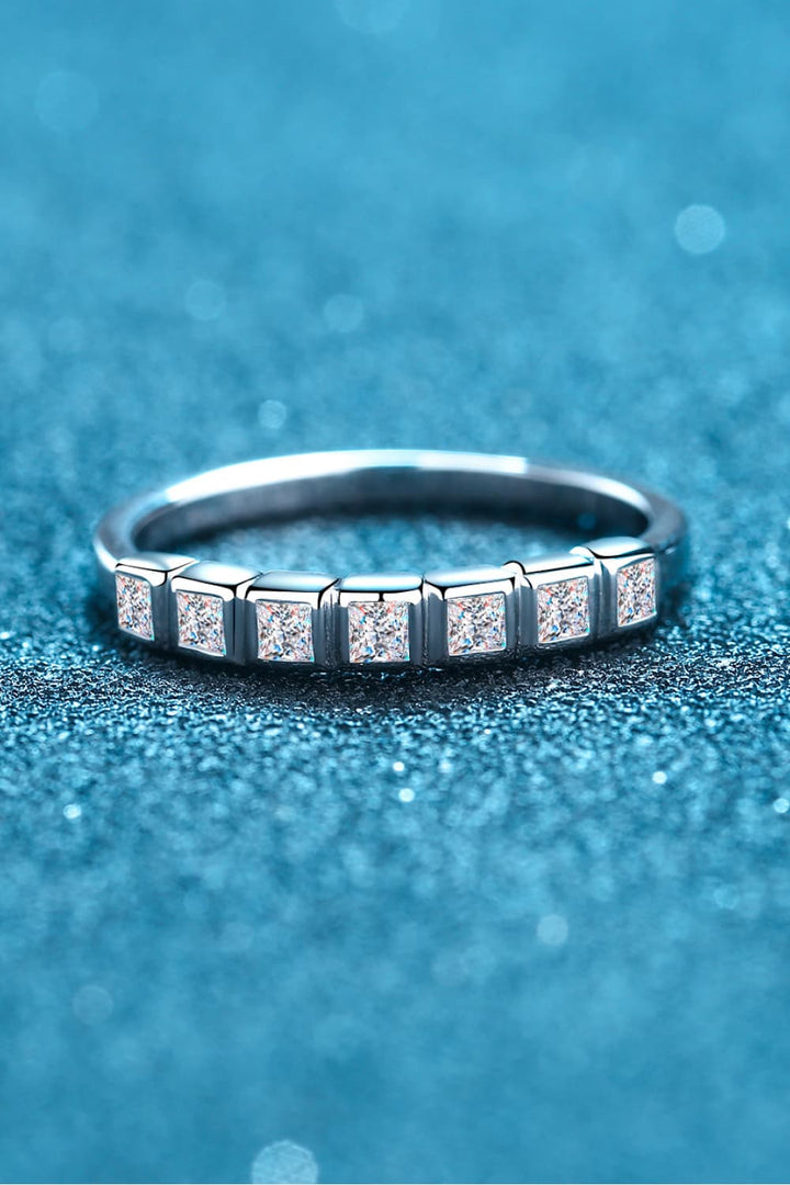Rhodium-Plated Sterling Silver Moissanite Half-Eternity Ring