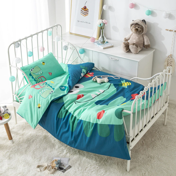 Blue Dinosaur Bedding set 3-Piece Organic Cotton Fits Crib and Toddler Bedding Set-1