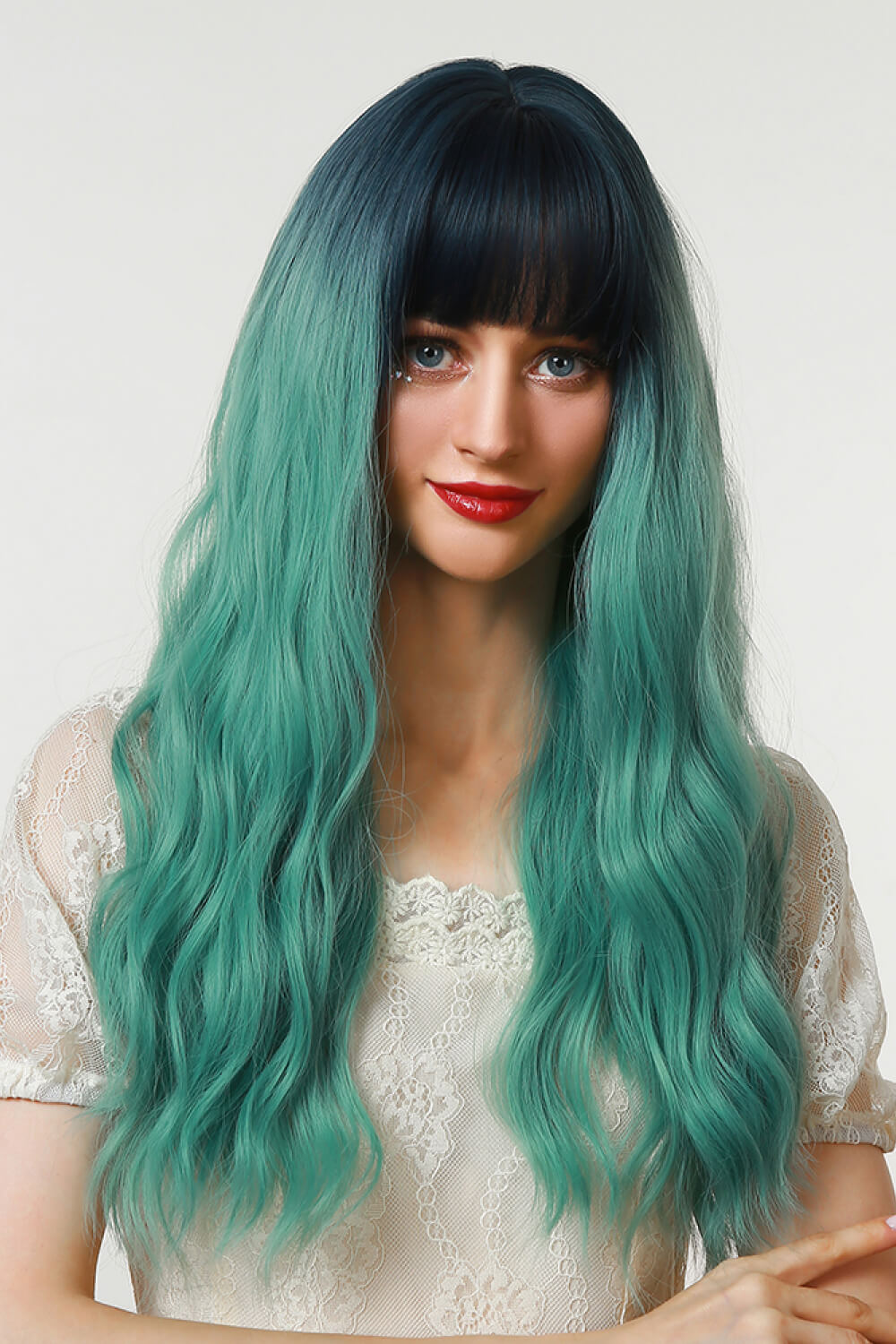 Seafoam Ombre Full-Machine Synthetic Long Wave Wigs