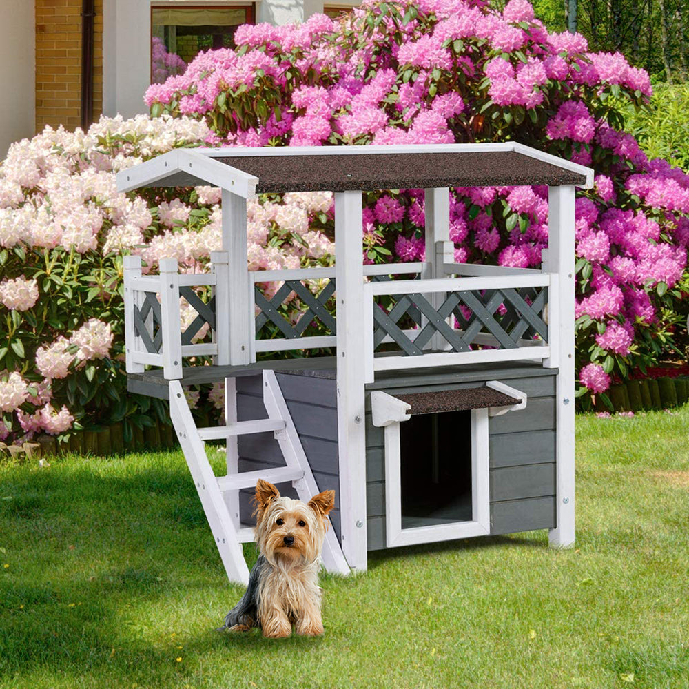 Two Story Wooden Pet Shelter with Balcony