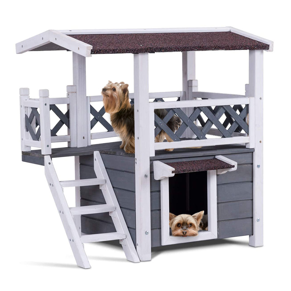 Two Story Wooden Pet Shelter with Balcony