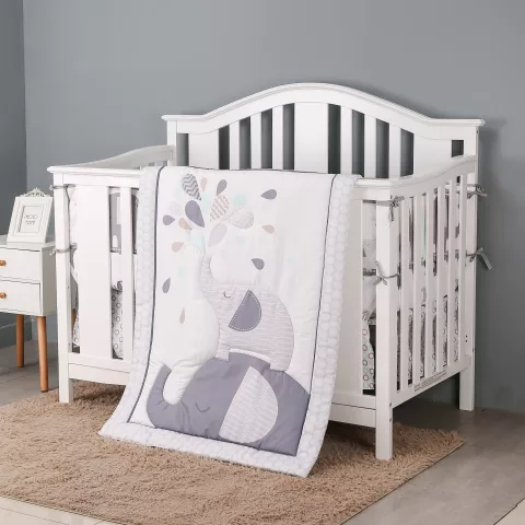 Grey Elephant Crib Bedding set 3-Piece-1