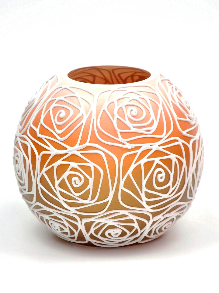 Handpainted Glass Vase for Flowers | Painted Orange Art Glass Round Vase | Interior Design Home Room Decor | Table vase 6 inch-1