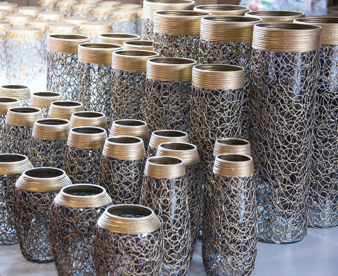 Gold Glass Vase | Square vase | Art Decorated Glass Vase for flowers | Table vase 12 inch | Interior Design | Home Decor-4