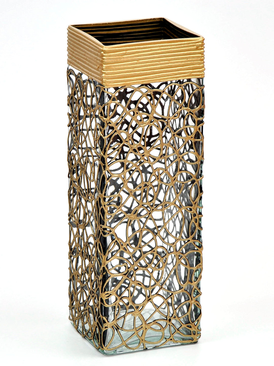 Gold Glass Vase | Square vase | Art Decorated Glass Vase for flowers | Table vase 12 inch | Interior Design | Home Decor-2